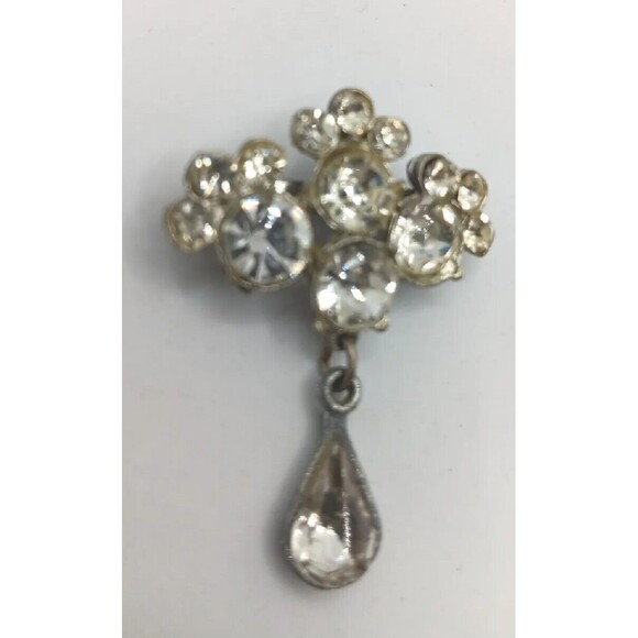 AJC Drop Pin Brooch Rhinestone American Silver Tone Jewelry Victorian gift mom - Picture 2 of 5
